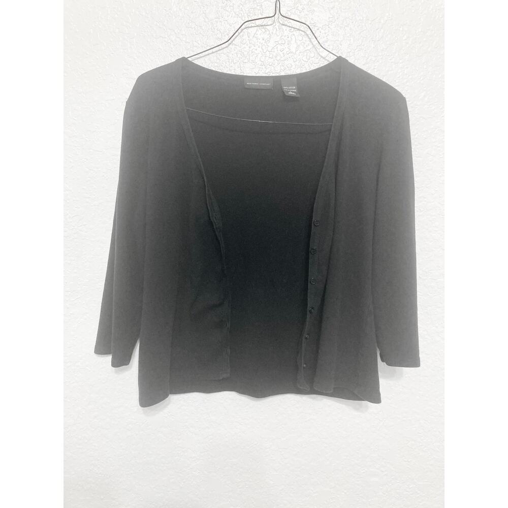New York & Company Women's L Black 100% Cotton Button Front Cardigan Sweater - Picture 5 of 9